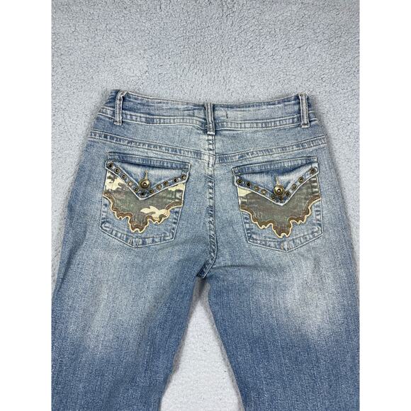 9.8 Womens Size 8 Camo Back Pocket Studded y2k Denim Jeans - Picture 8 of 12